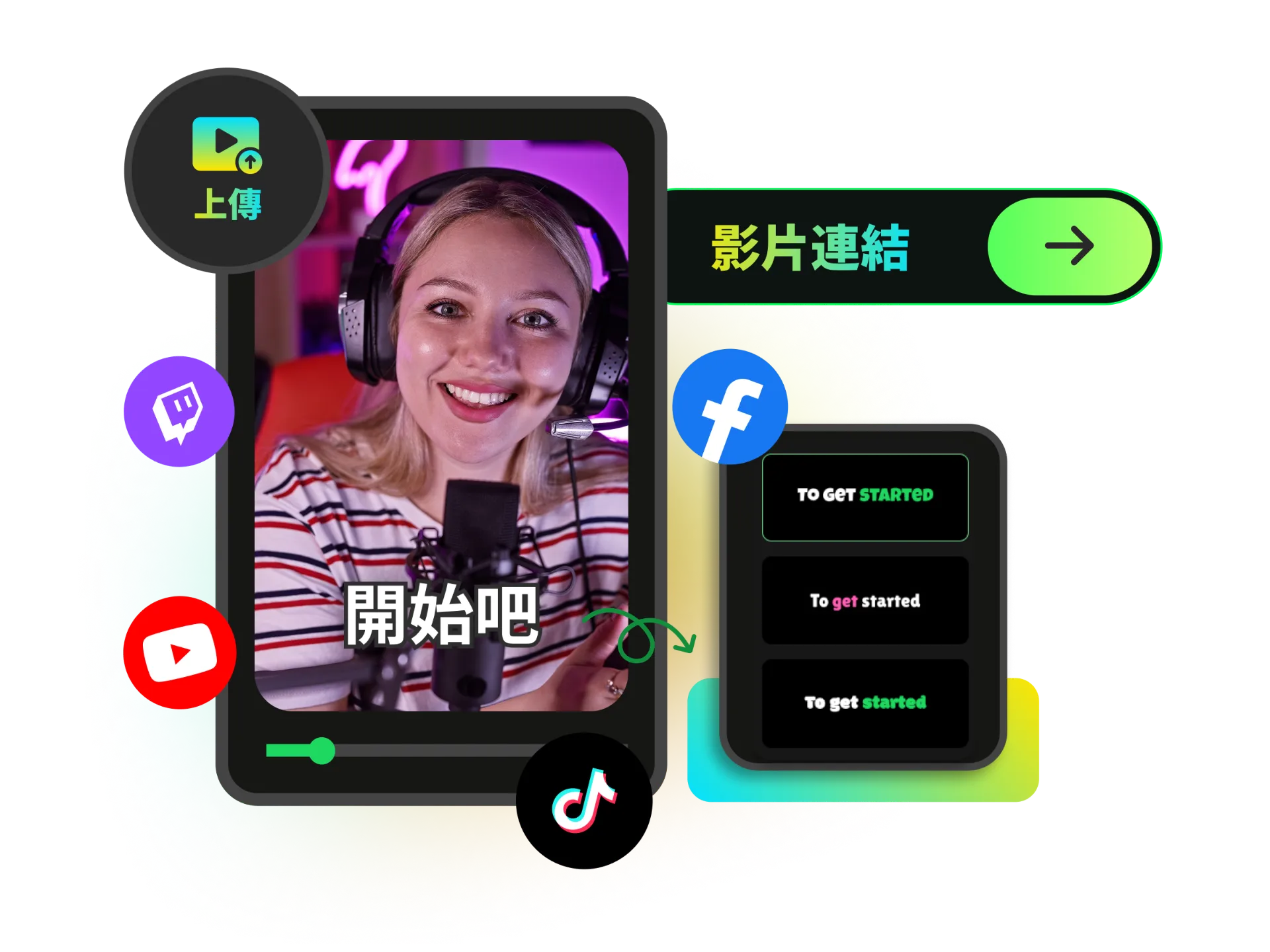 一個顯示帶有引人注目動態字幕短格式影片的行動電話圖片